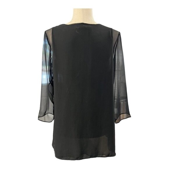 Lola & Sophie Womens Sheer Sleeve Blouse~Size M~Black Tunic Silk Top~L12 22 - Picture 5 of 12